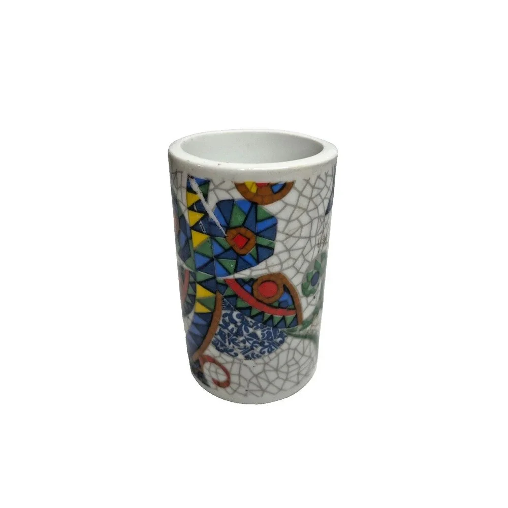Porcelain Tea Light Holder Antoni Gaudi Mosaic Motifs Cylinder Shape 3